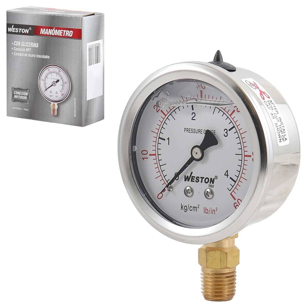 MANOMETRO GLICERINA 2 1/2 1/4 NPT 70KG